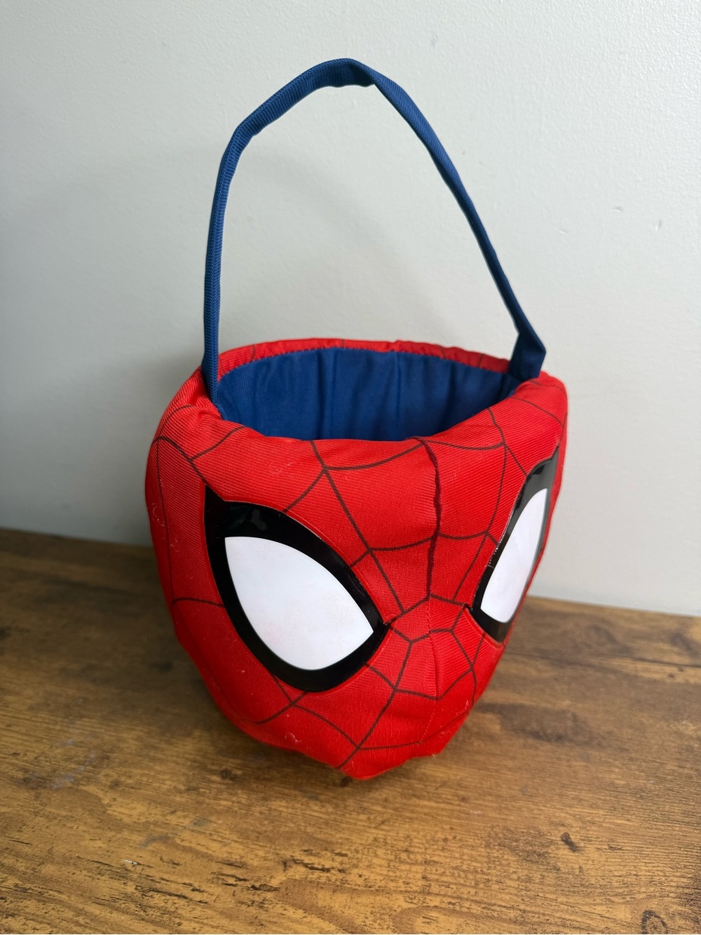 Kids Red Spider Mask Plush Treat Bag with Blue Handle